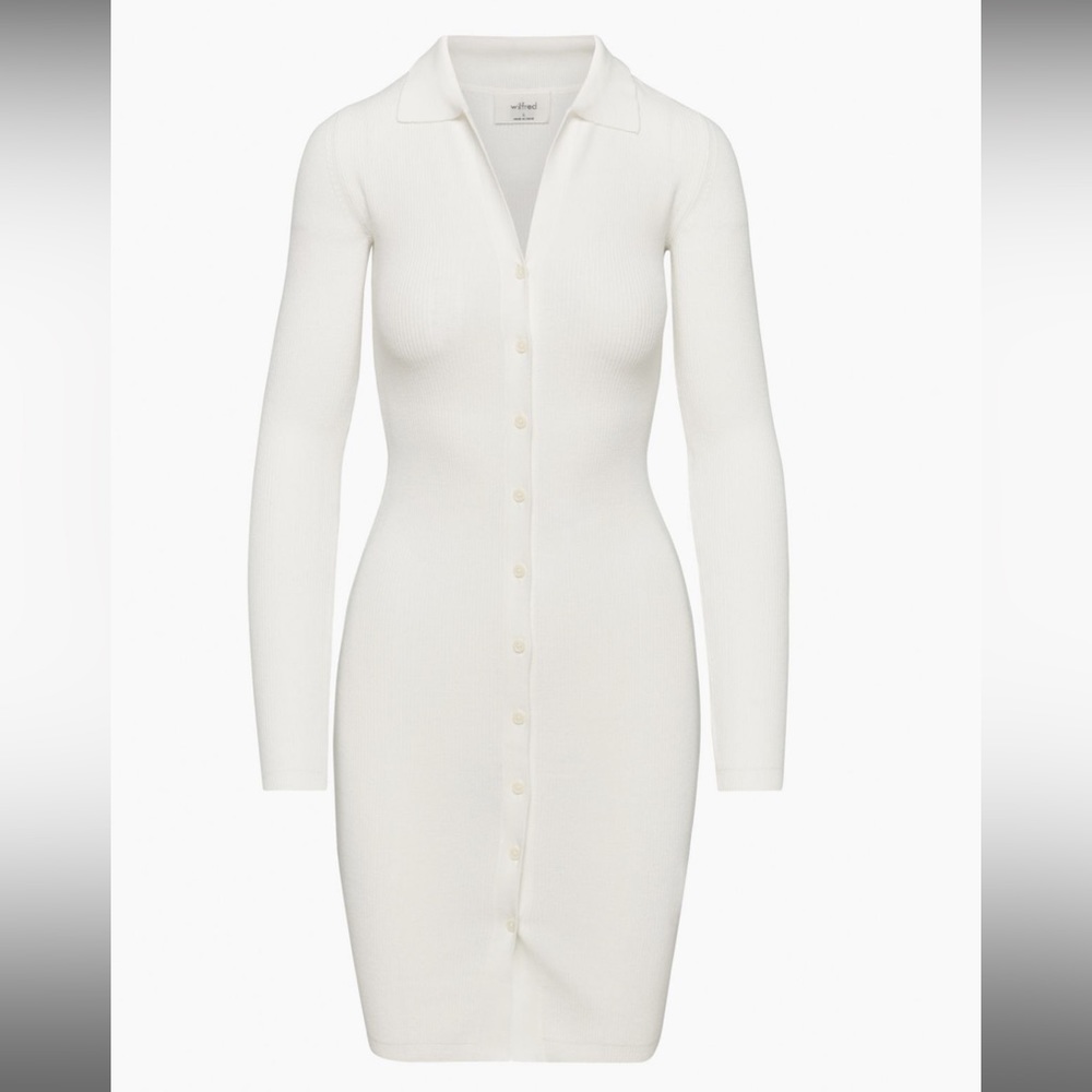 Aritzia Cove Dress Button-up sweater dress light birch medium white knit dress